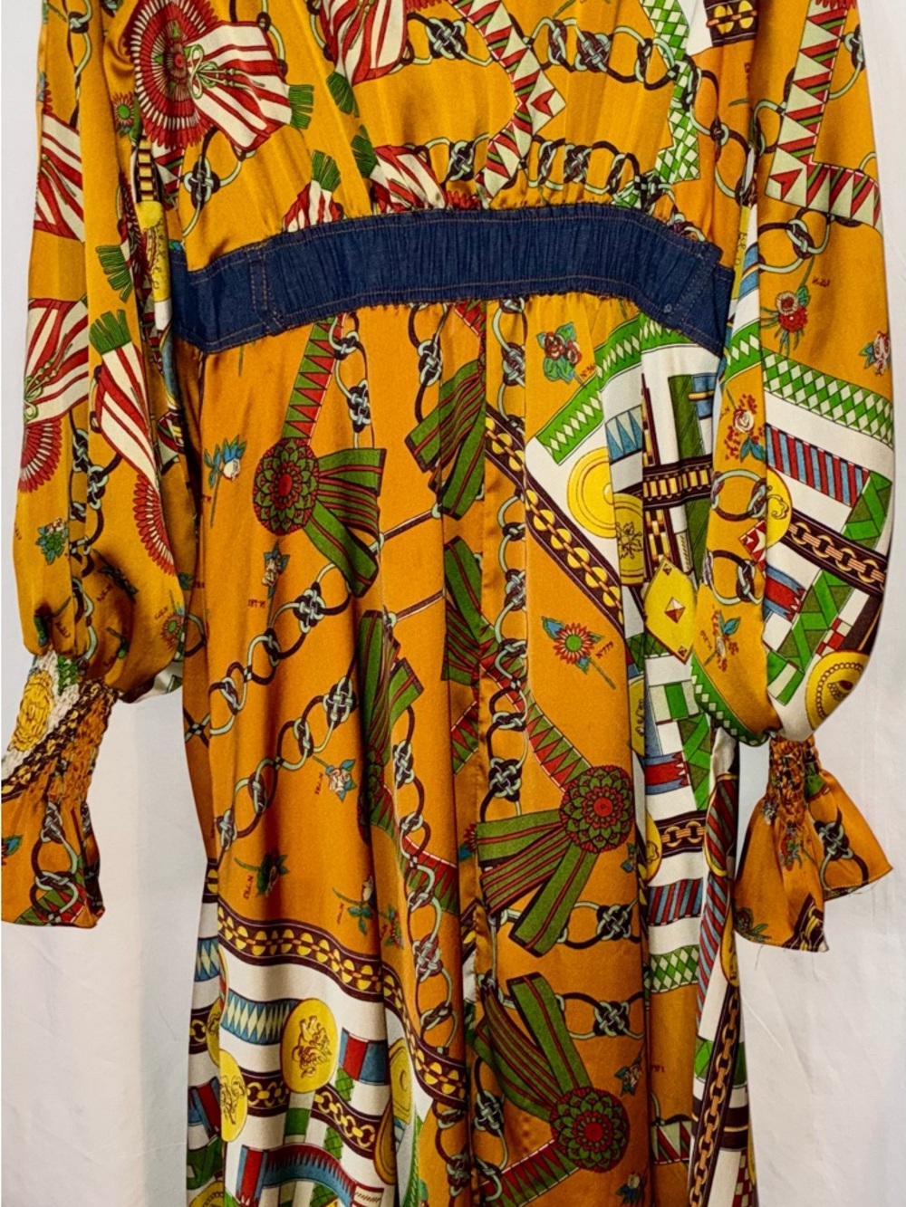TOV Holy Patterned Maxi Shirt Button Dress With Denim Trim Size 40 New With Tag - Picture 10 of 11
